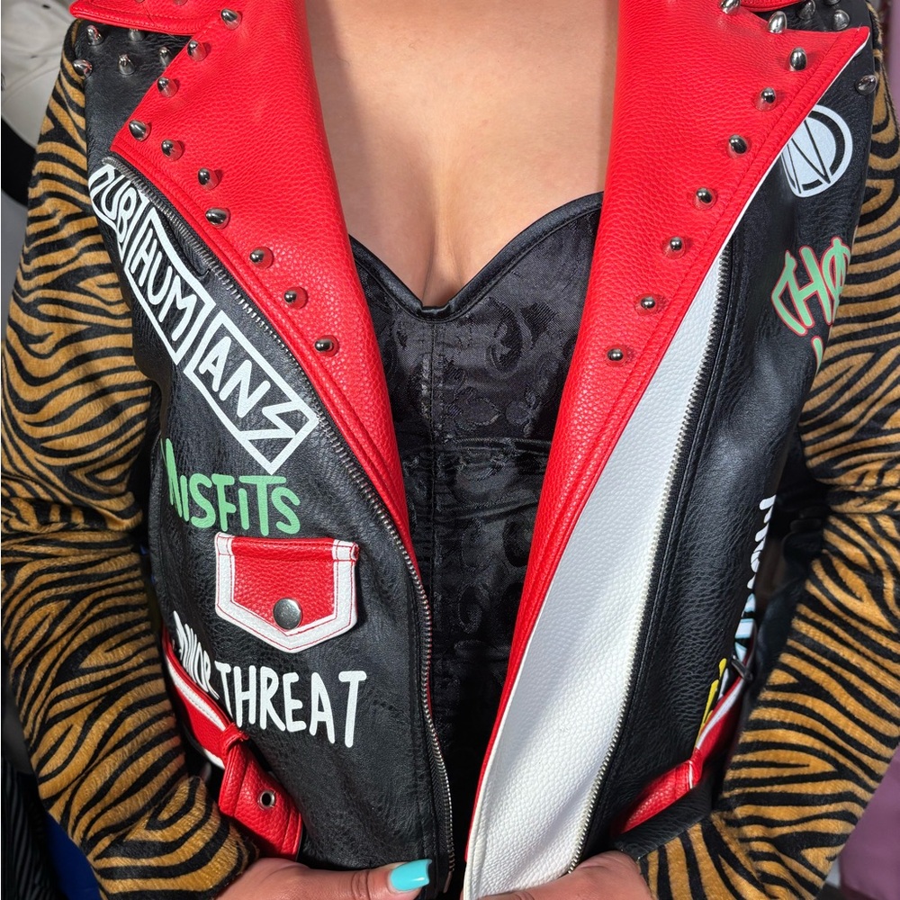 AKIRA Red and Black Graphic Leather Jacket